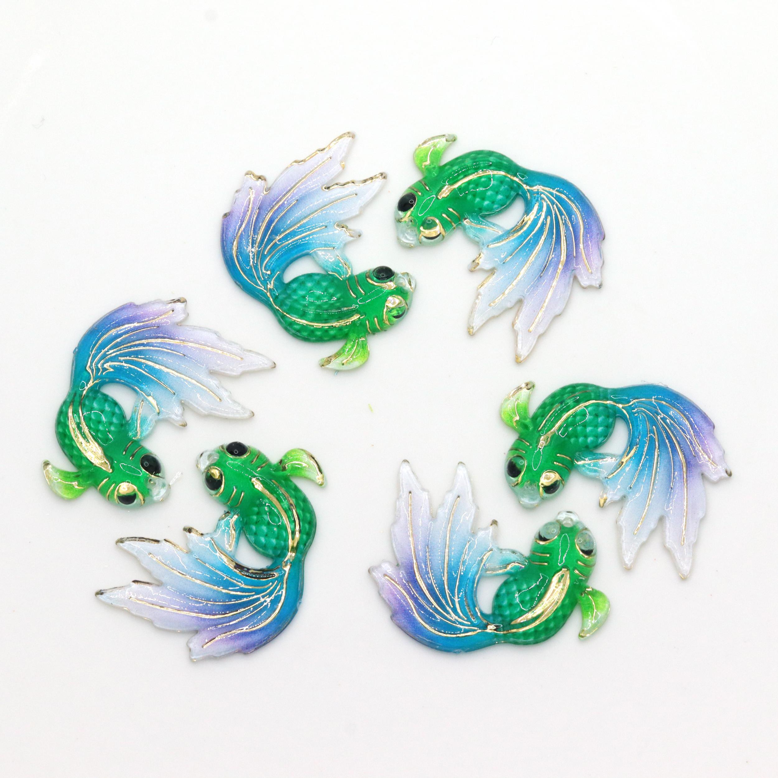 Bling 9pcs Resin Goldfish FlatBack Rhinestone Craft Appliques